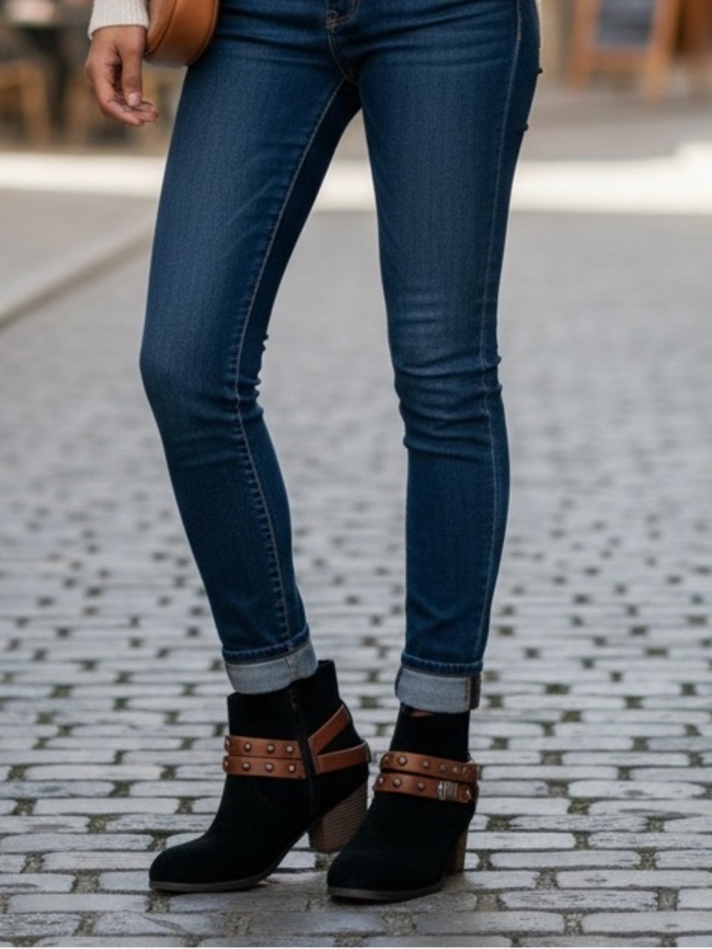 Dolce Vita Black Brown-Strap Ankle Boots